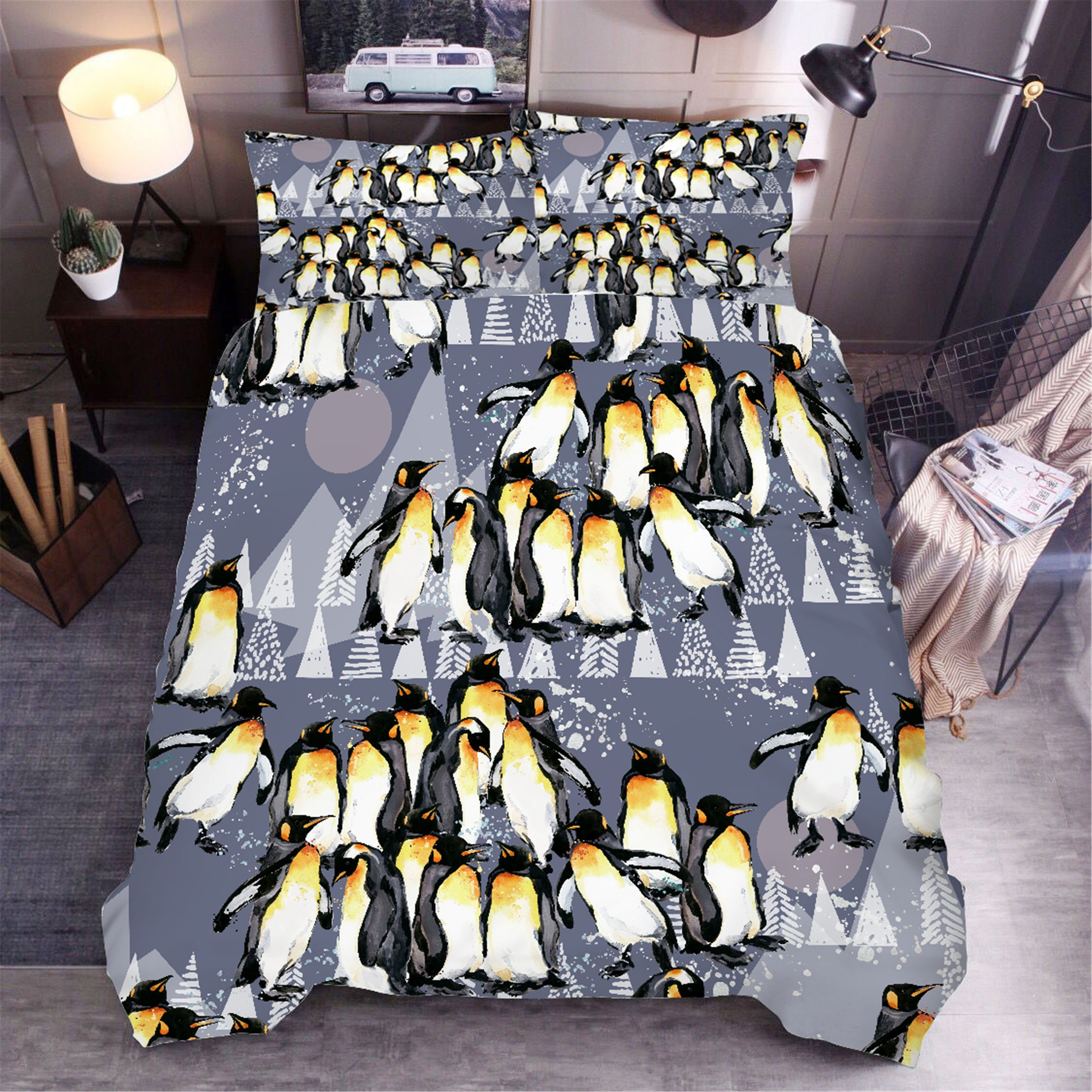 3d blue penguin bedding set with sheets and duvet cover ejfnf