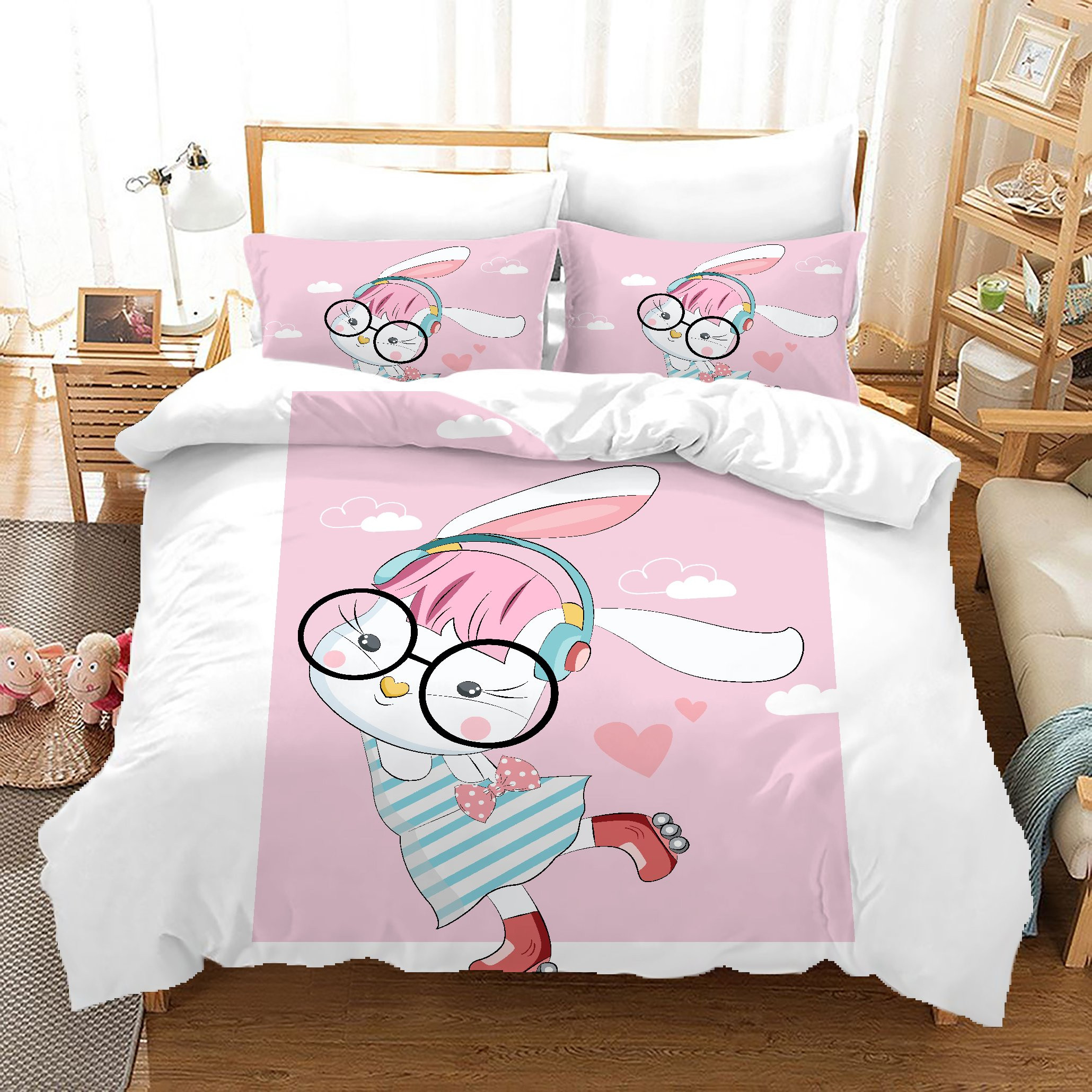 3d bunny pink quilt cover bed set duvet pillowcases a629 lqh rznjj