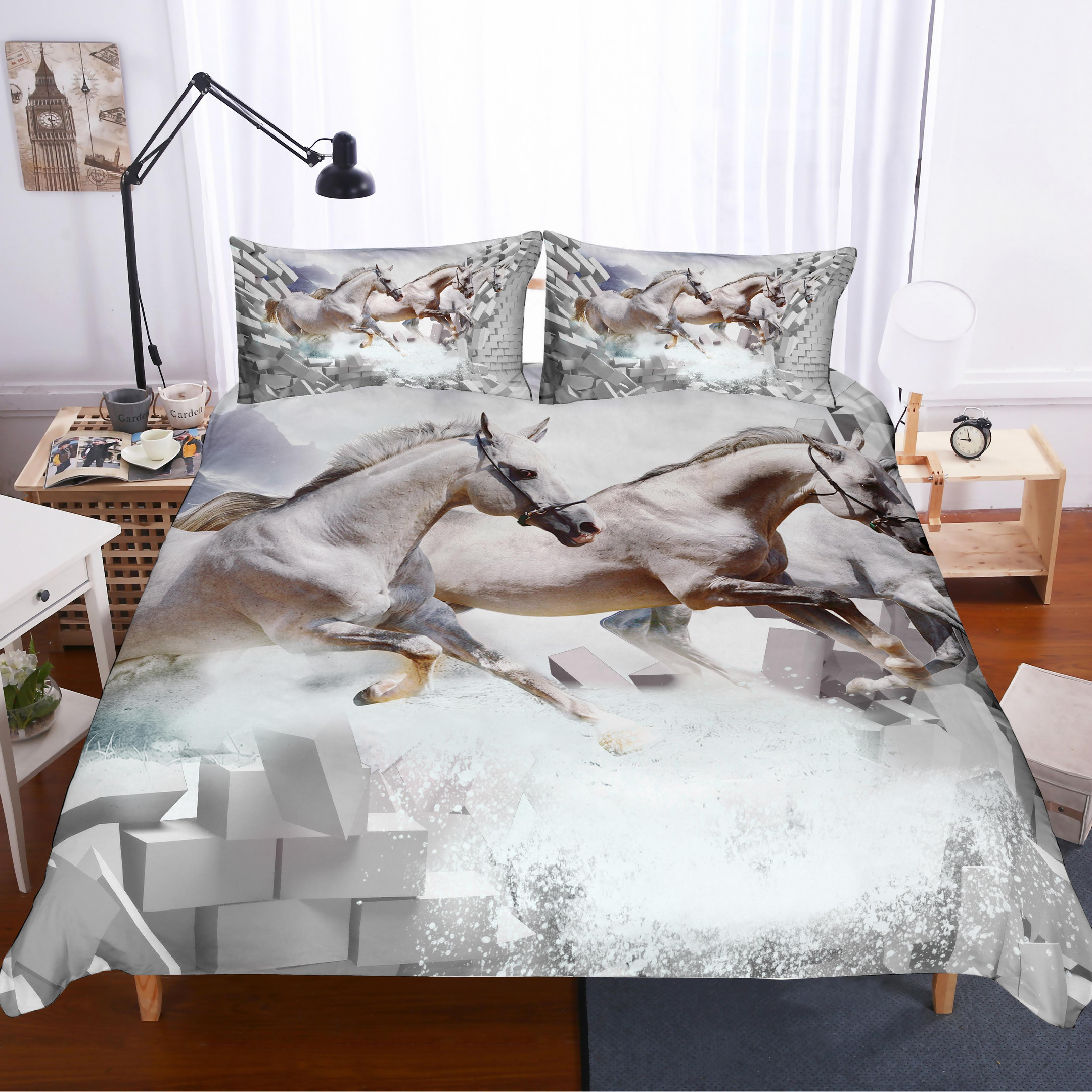 3d white horses bed sheets duvet cover bedding collection 615ee