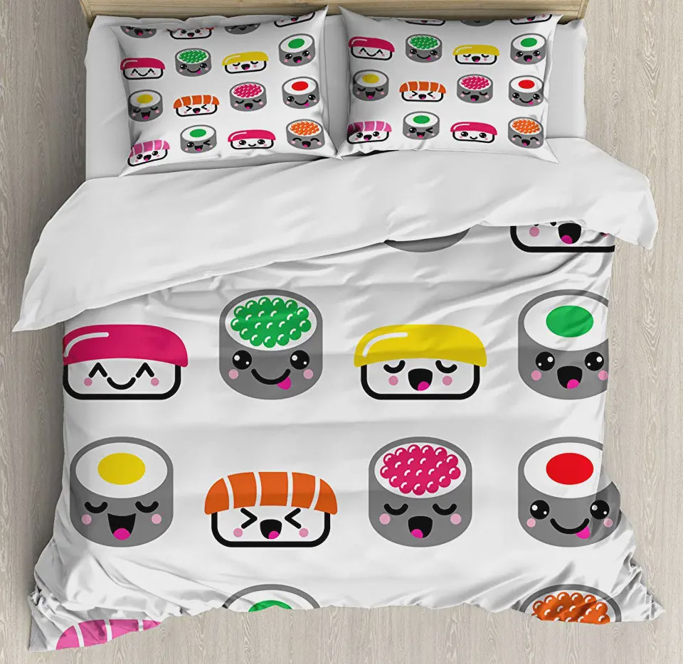 adorable sushi themed bedding set with smiling and yawning design q37l4