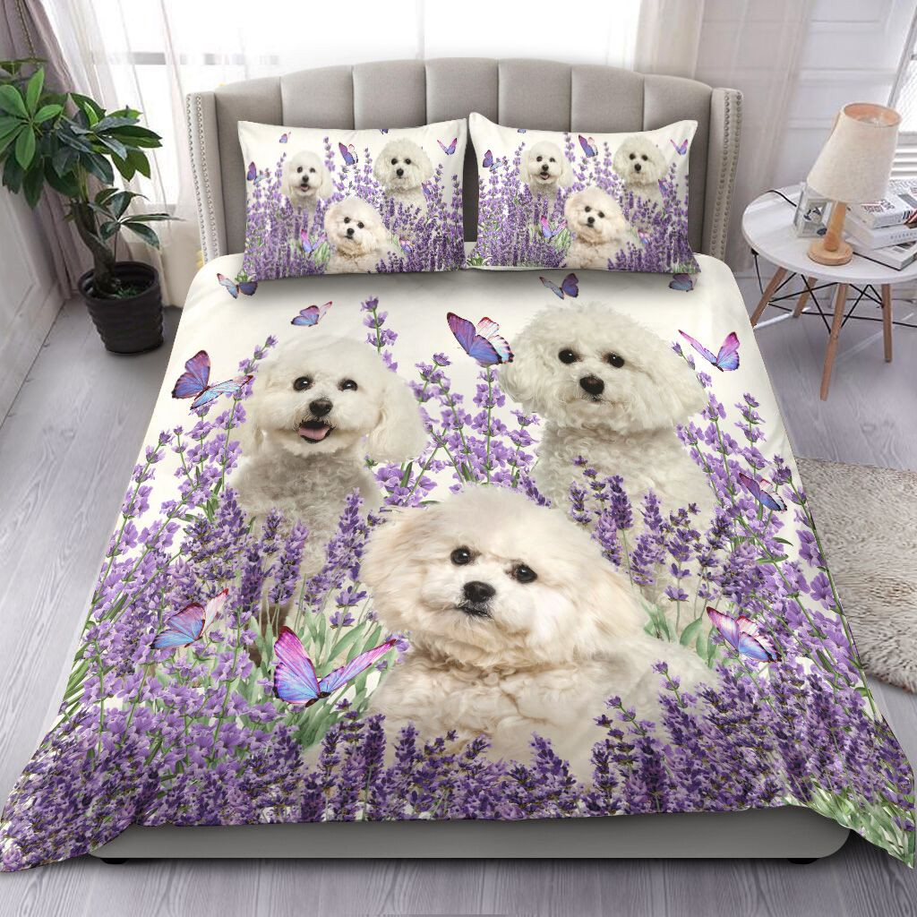bichon frise and lavender duvet cover bedding collection u5ysr