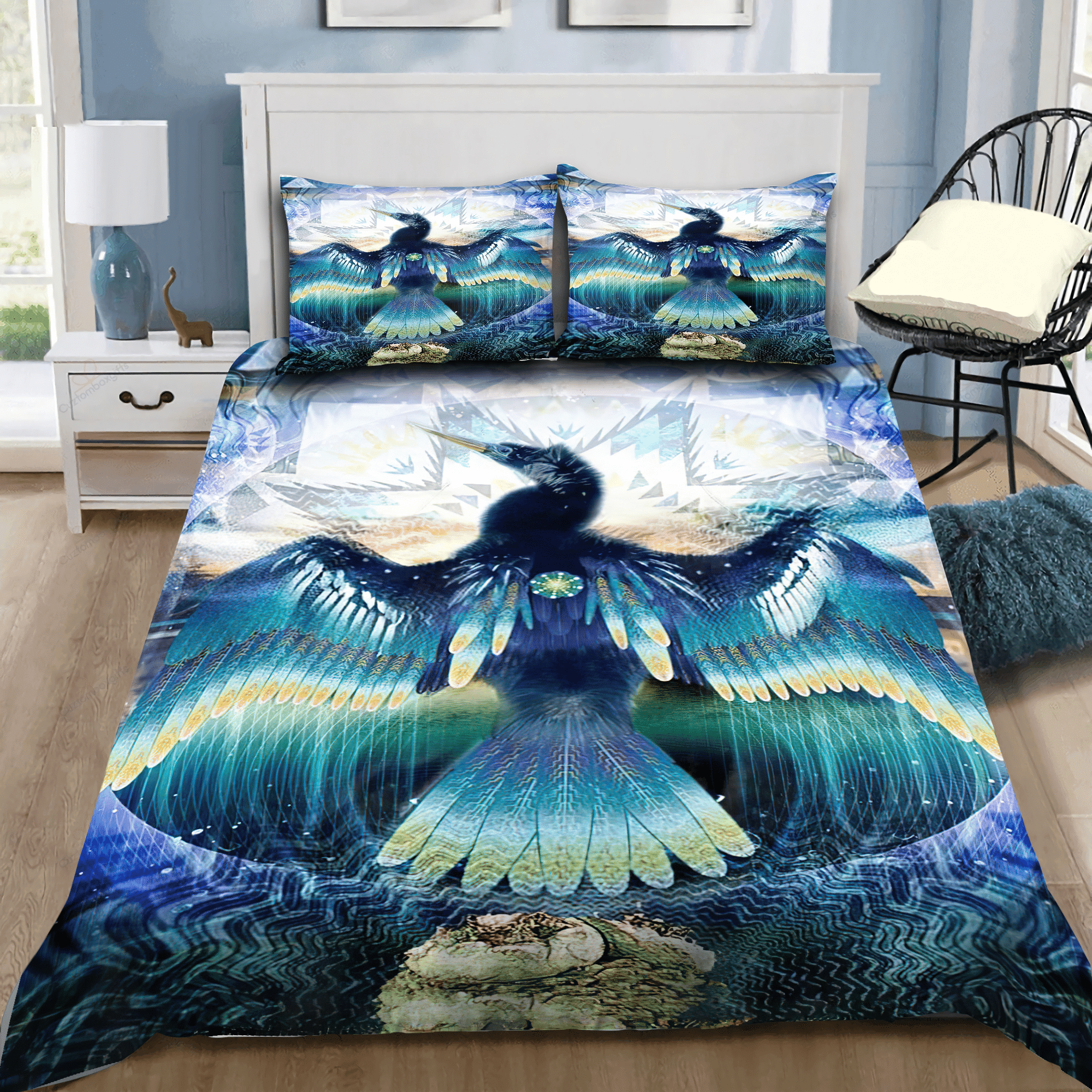 blue bird indigenous american duvet cover bed set 0a8ay
