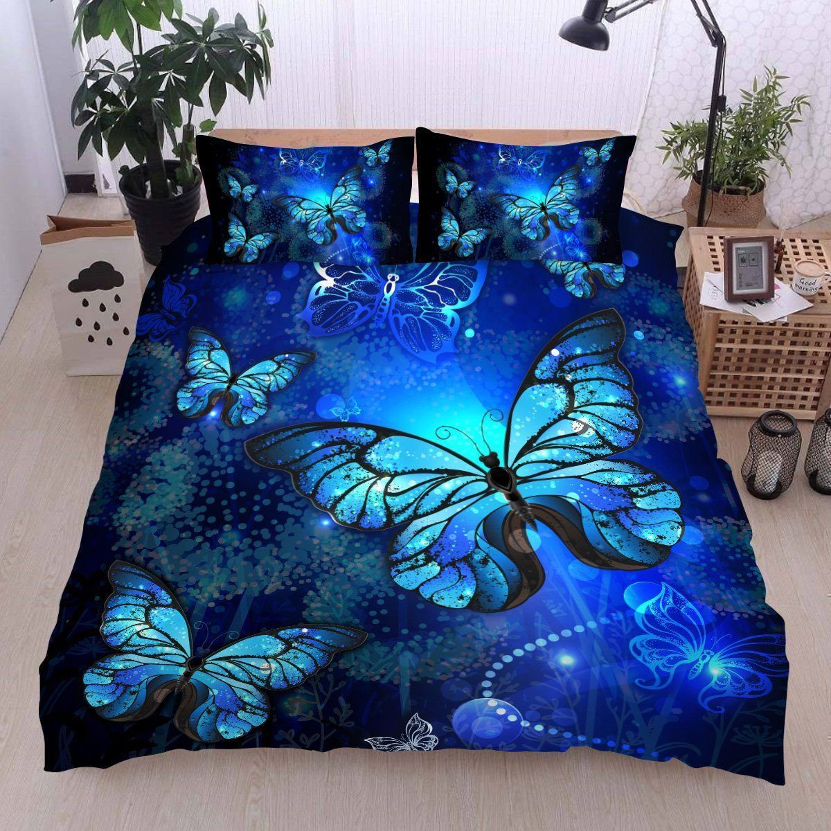 blue butterfly bed sheets duvet cover bedding set ideal presents for birthday christmas thanksgiving 4xzgx