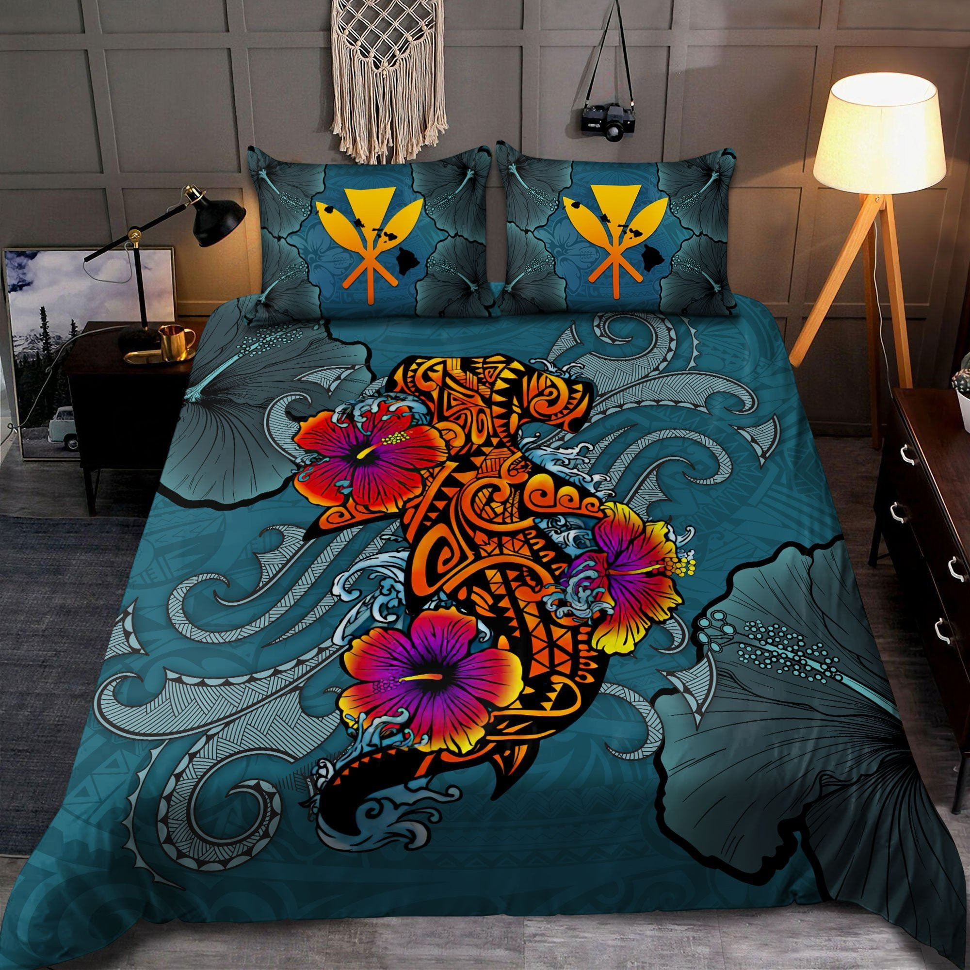 blue hawaiian polynesian bedding set for duvet cover ks1u6