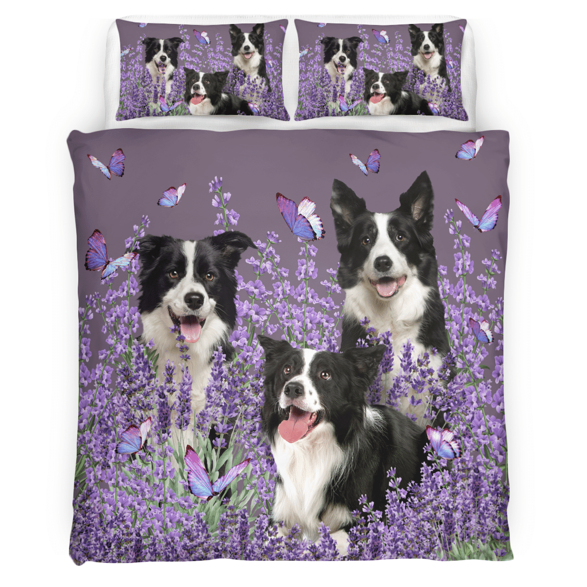 border collie and lavender duvet cover bedding set fombj