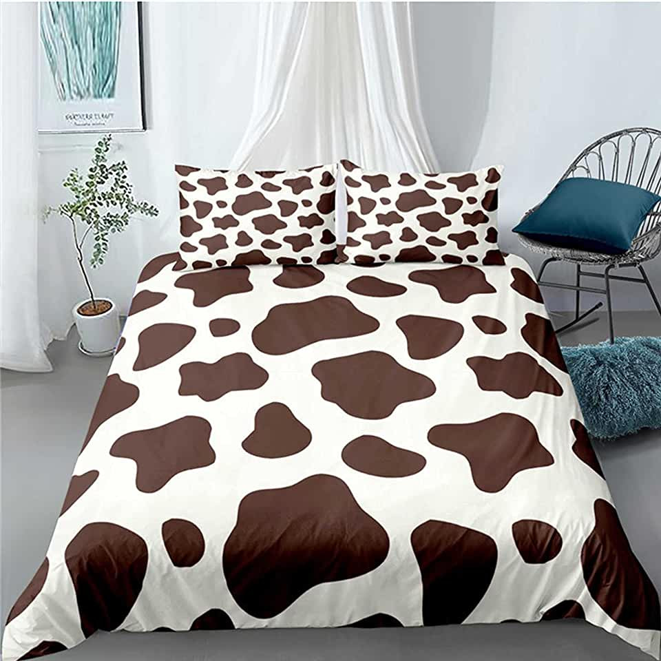 brown cow print bedding set with comforter duvet cover and sheets ollfl