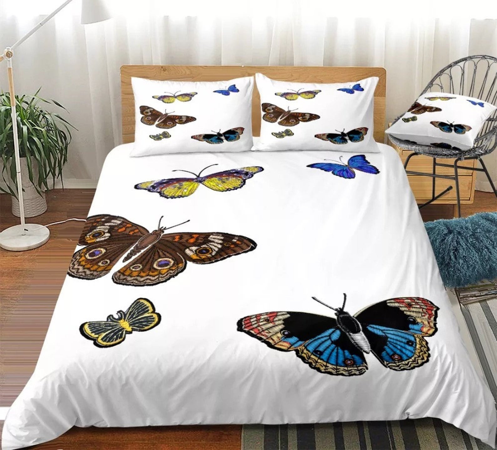 butterfly white bedding sets with duvet cover and sheets esfh1