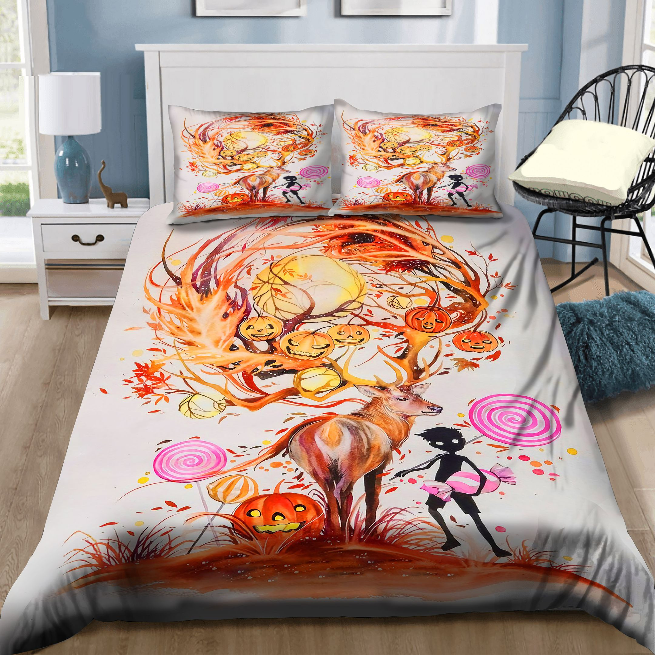 deer art bed sheets set with duvet cover bedding ensemble 4w2fp