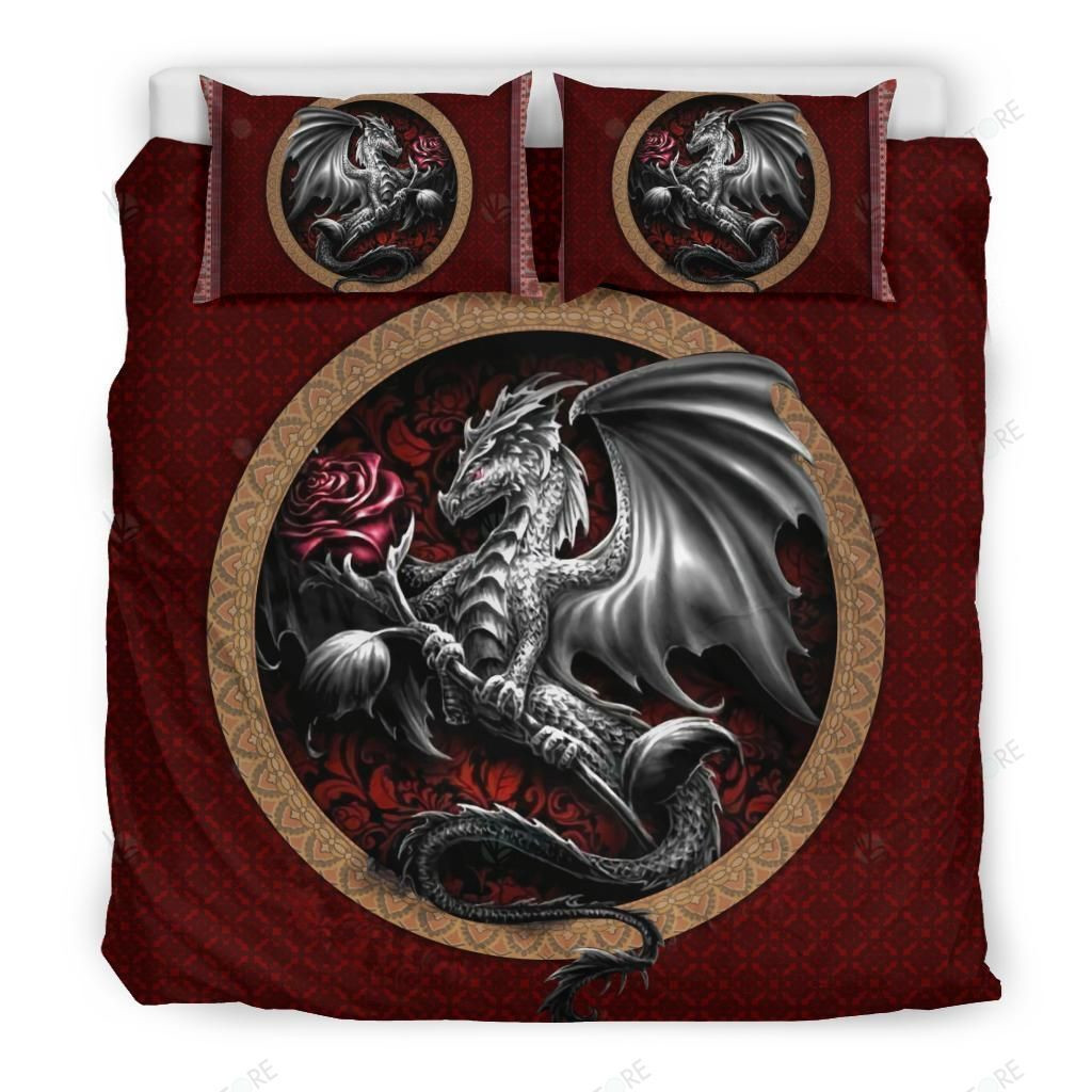 dragon and rose bed sheets duvet cover bedding set ideal presents for birthday christmas thanksgiving 7q9cr