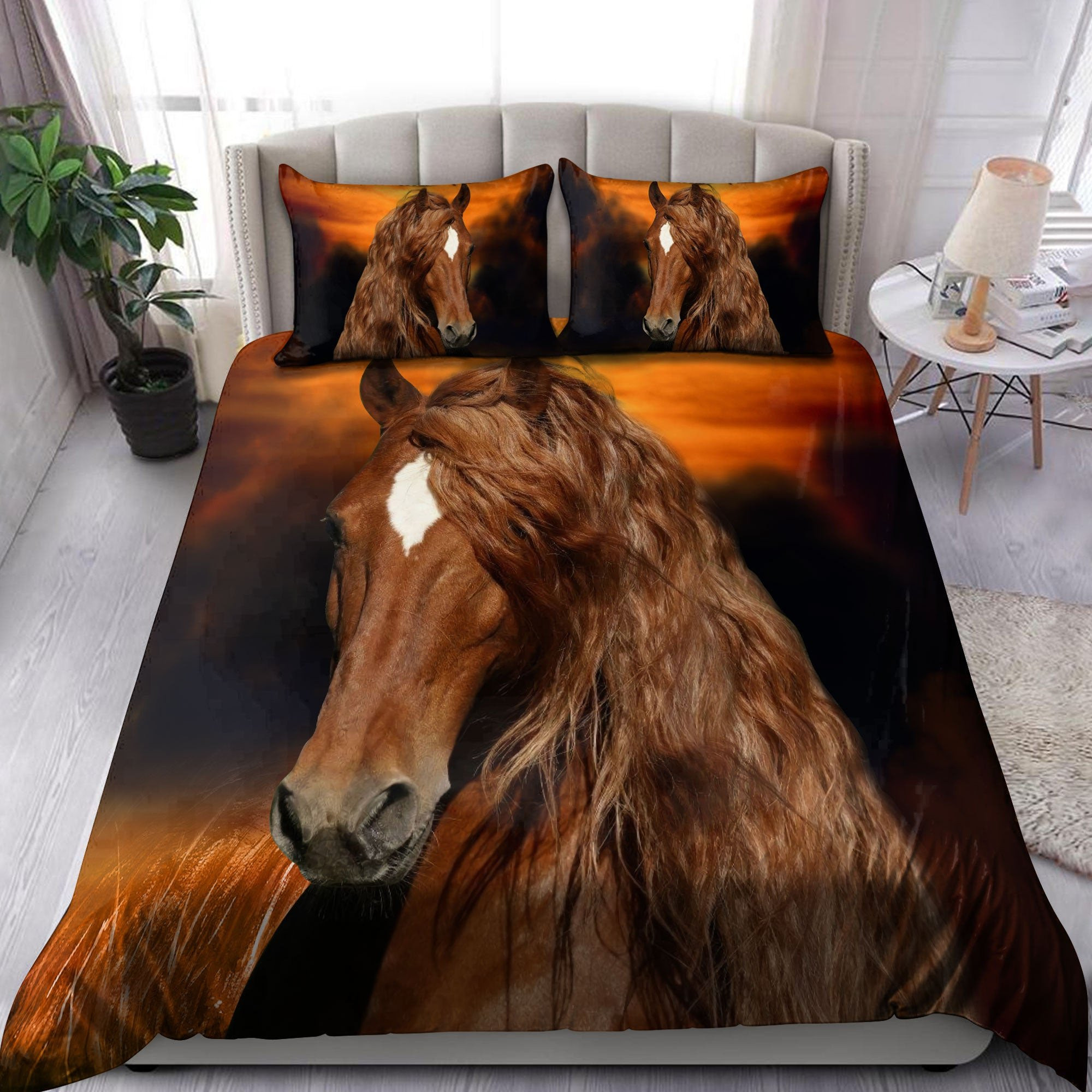 elegant brown horse art duvet cover bed set aau2s
