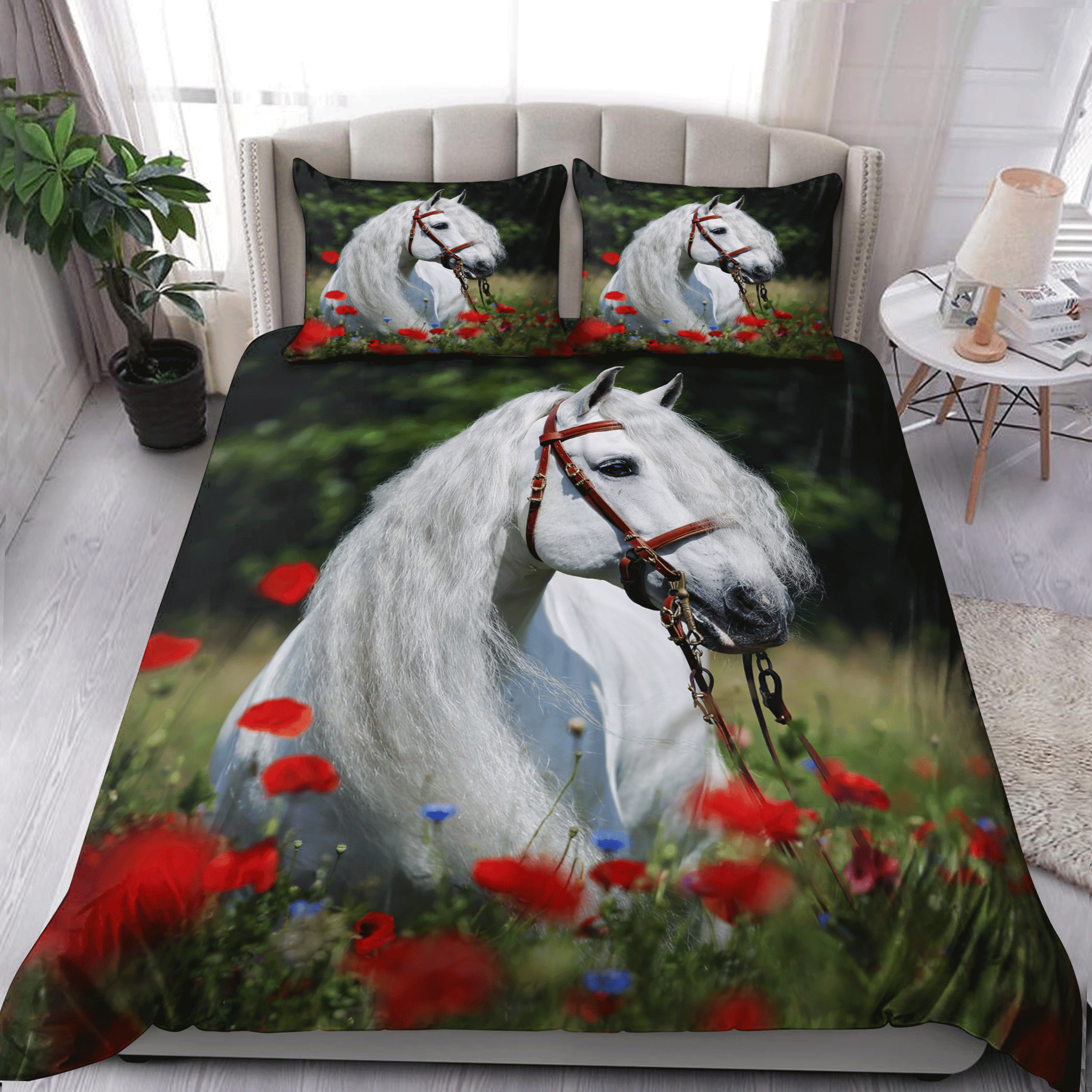 elegant white horse art duvet cover bedding ensemble rkk7v