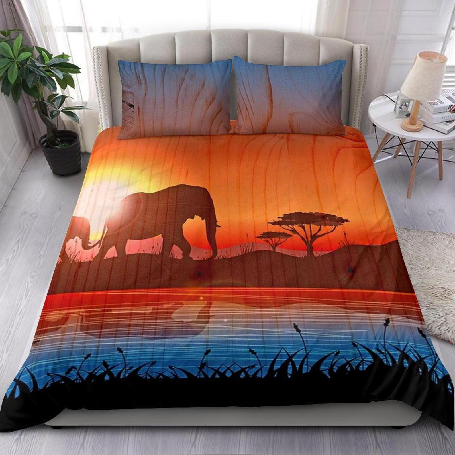 elephant sunset bed sheets duvet cover bedding sets 6bdnn