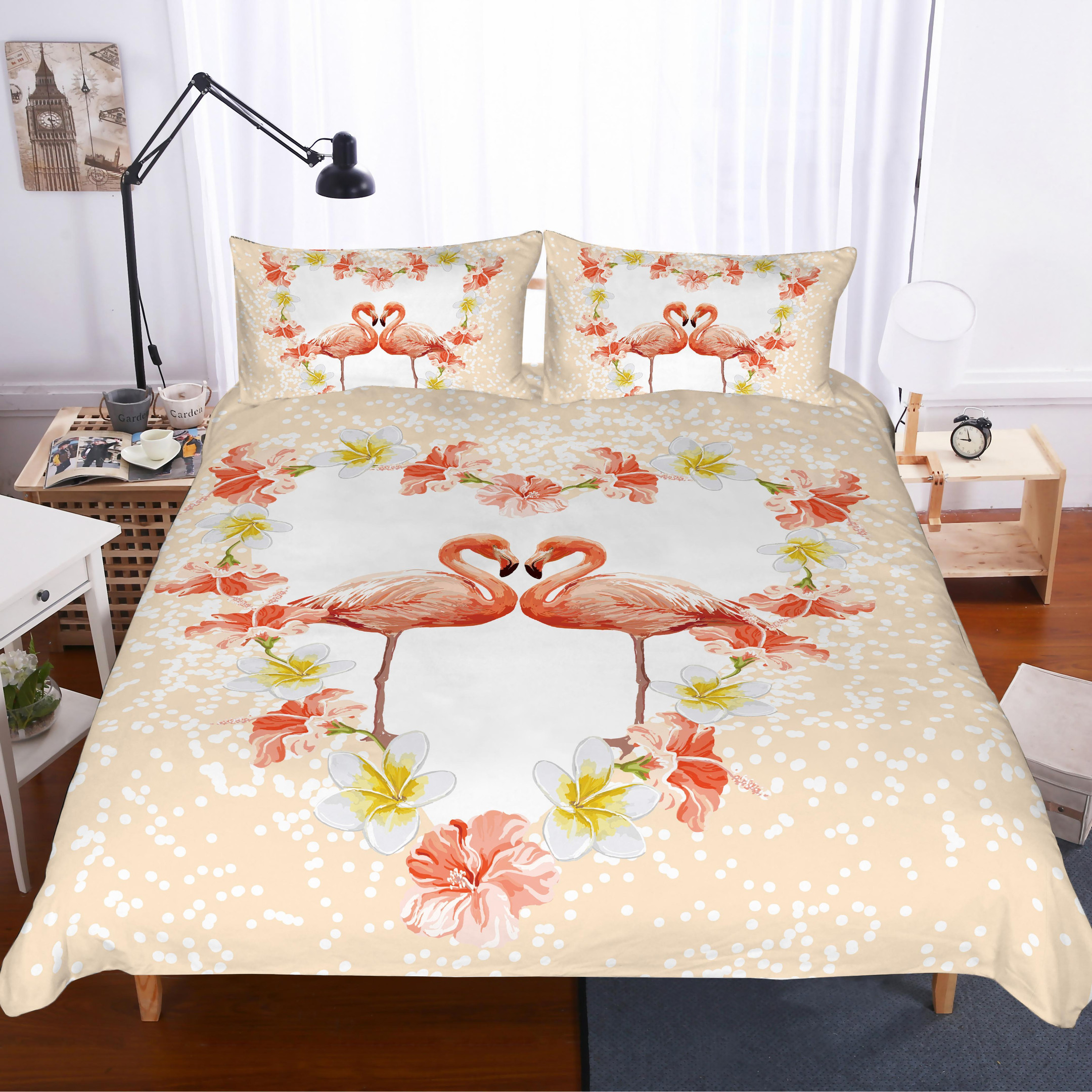 flamingo pair sheet set with duvet cover bedding ensemble juvye