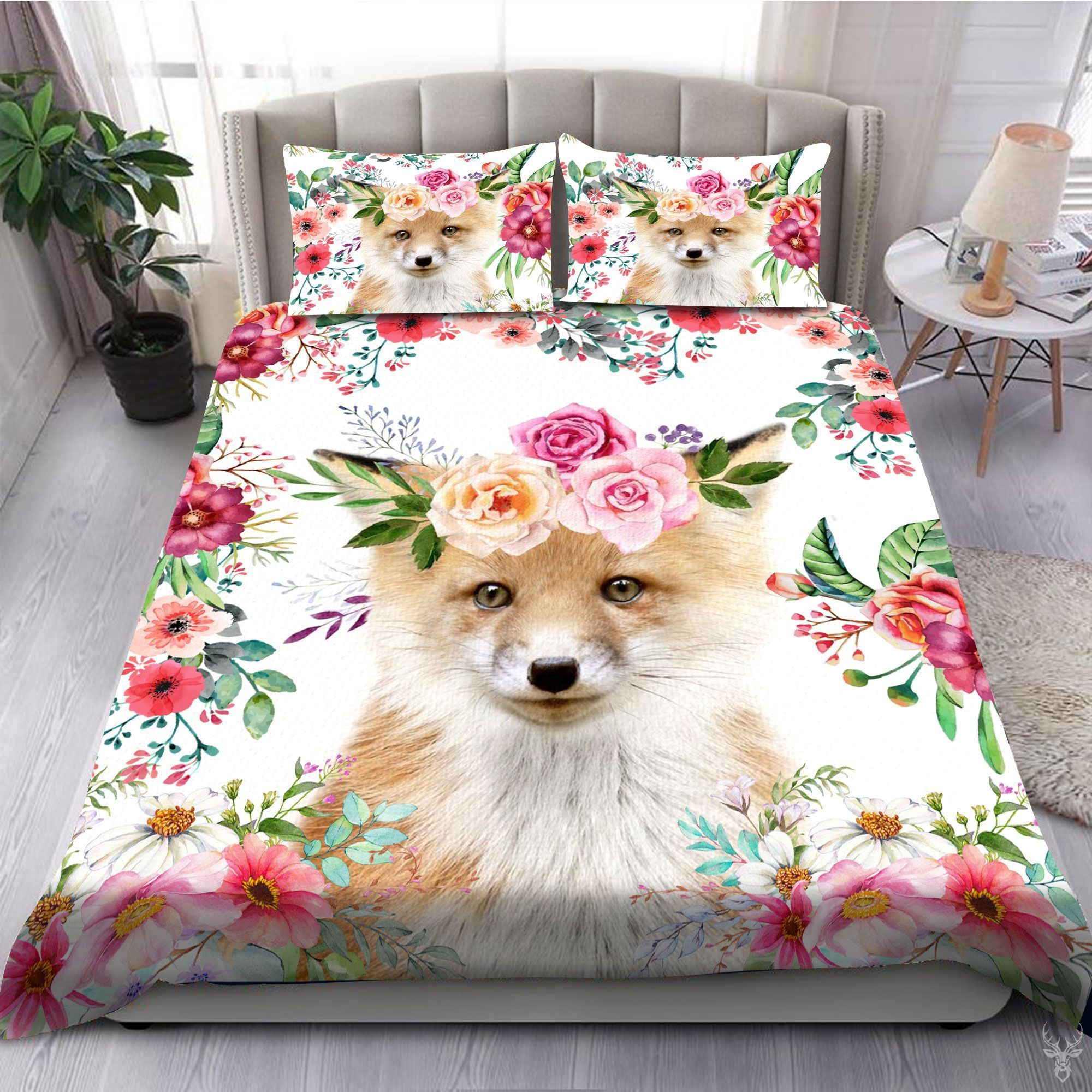 fox and flower bedding set with duvet cover d9vdl