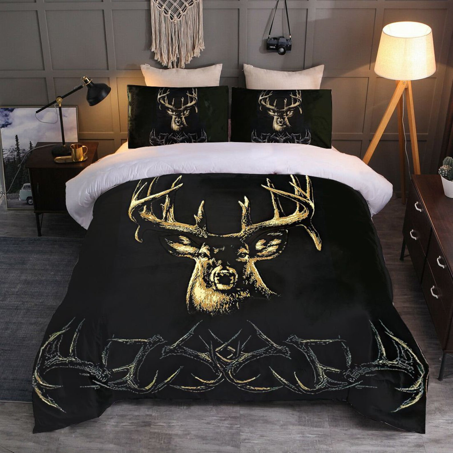 gold deer black bed sheets duvet cover bedding sets hibrf