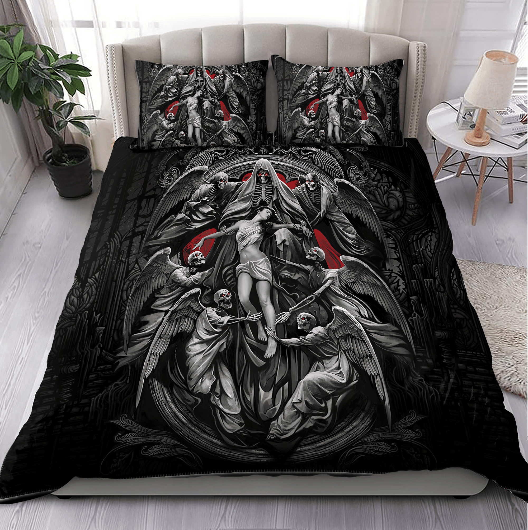 gothic skull girl falling duvet cover bedding set 0oujt