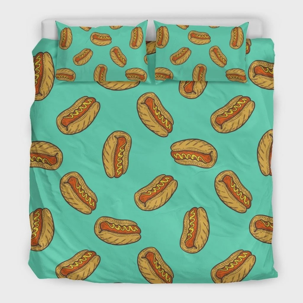 green hotdog pattern print duvet cover bedding set jkgys