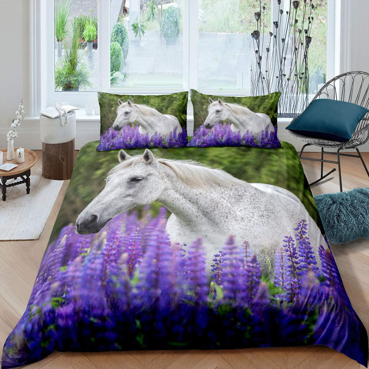 horse lavender floral duvet bed set 9rz1h