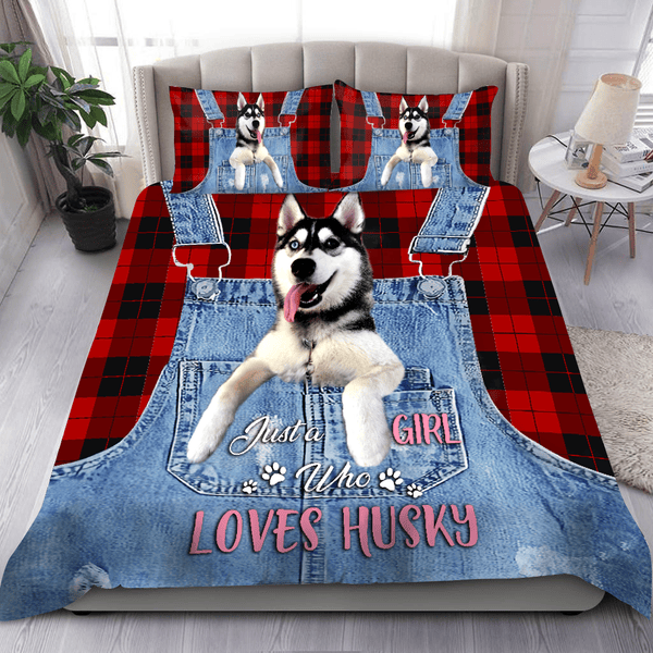 husky dog enthusiast girl cotton bedding set with comforter duvet cover and sheets hv3ux