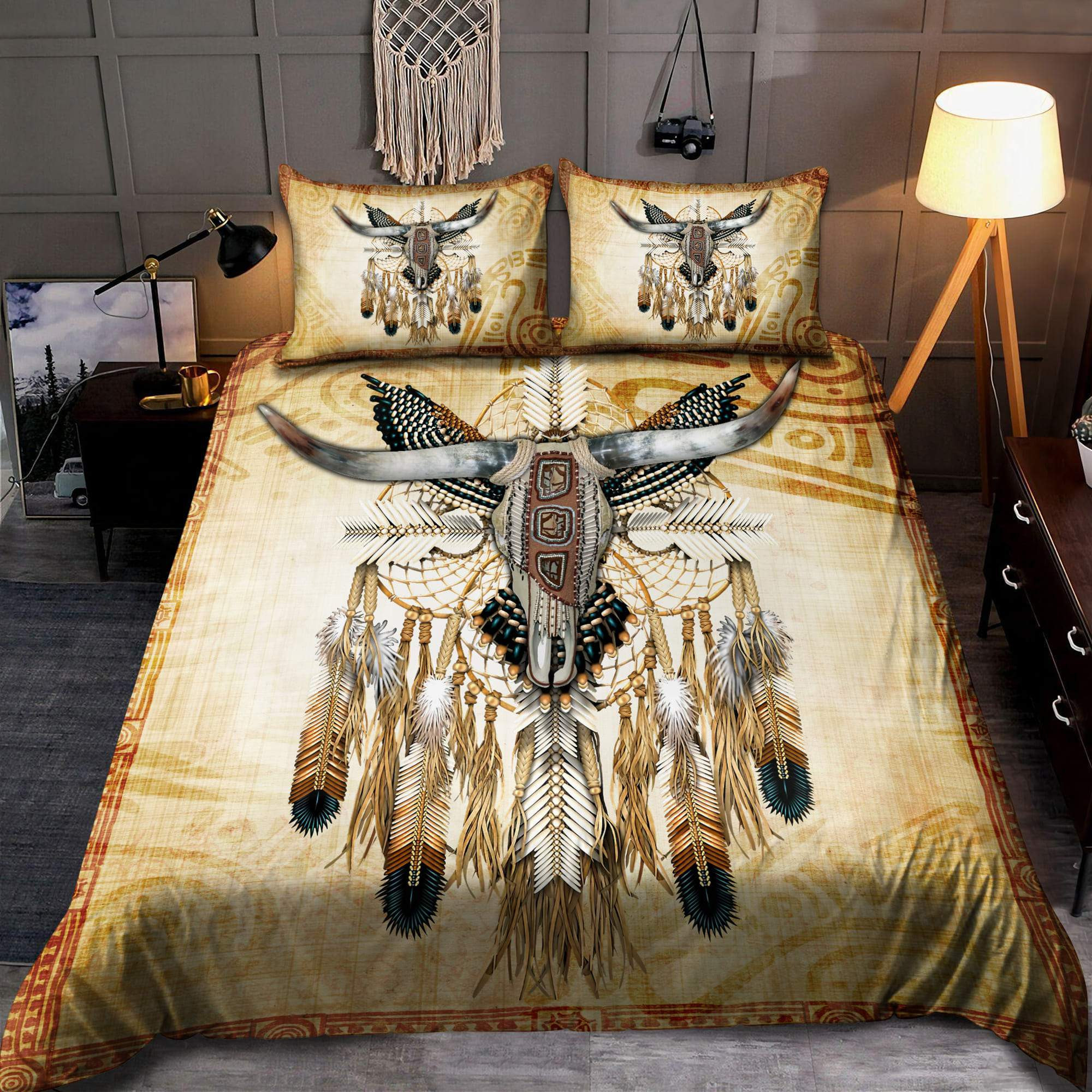 indigenous feather and bull skull bedding ensemble cotton sheets bedspread quilt cover bed sets cjjlm