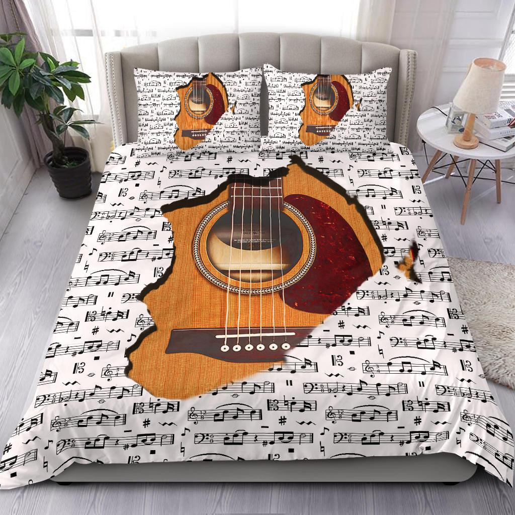musical notes guitar print duvet cover bed set db3dn
