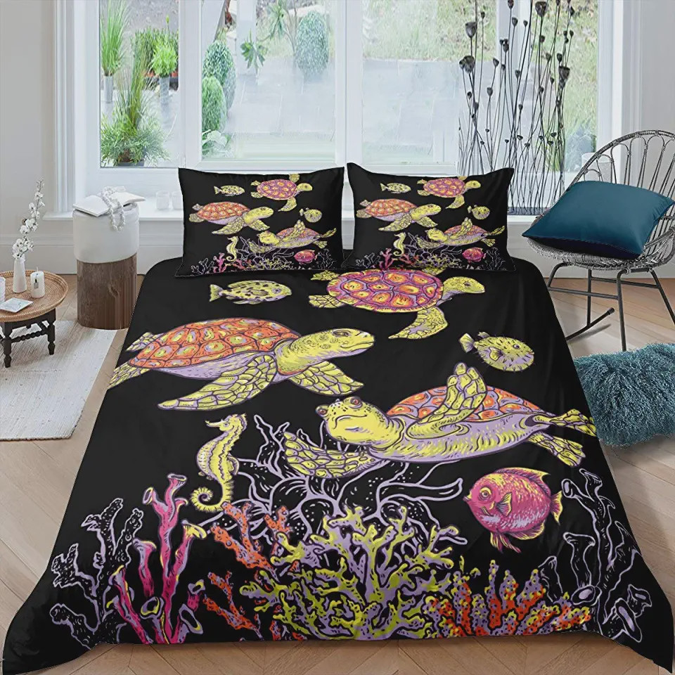 ocean turtle black bed sheet duvet cover bedding collections 8k5iq