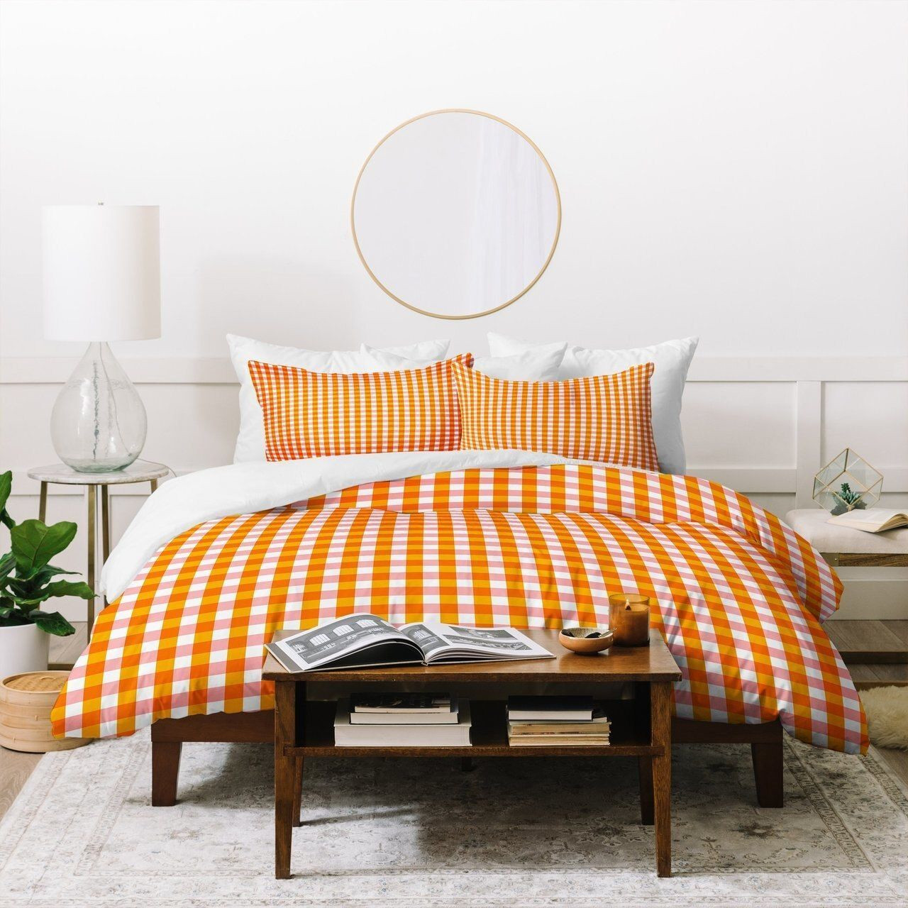 peach gingham bed sheets duvet cover bedding set ideal for birthday christmas thanksgiving presents yo4eq