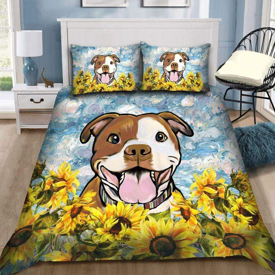 pet dog pit bull sunflower duvet cover bedding set qvndk