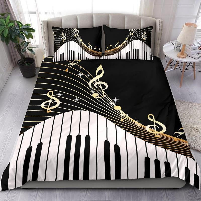 piano keys and musical notes duvet cover bed set av4ks