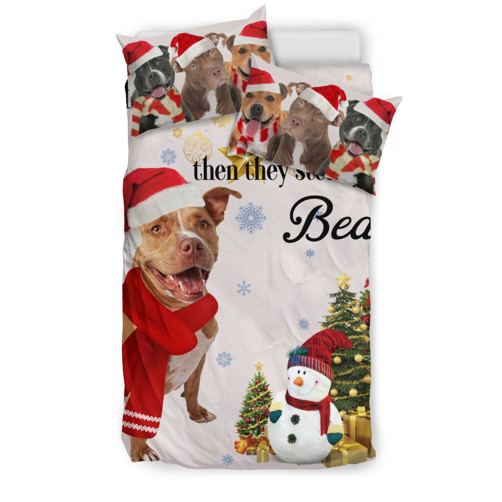 pitbull christmas bedding set with cotton bed sheets comforter and duvet cover perfect for your bed qq2oq
