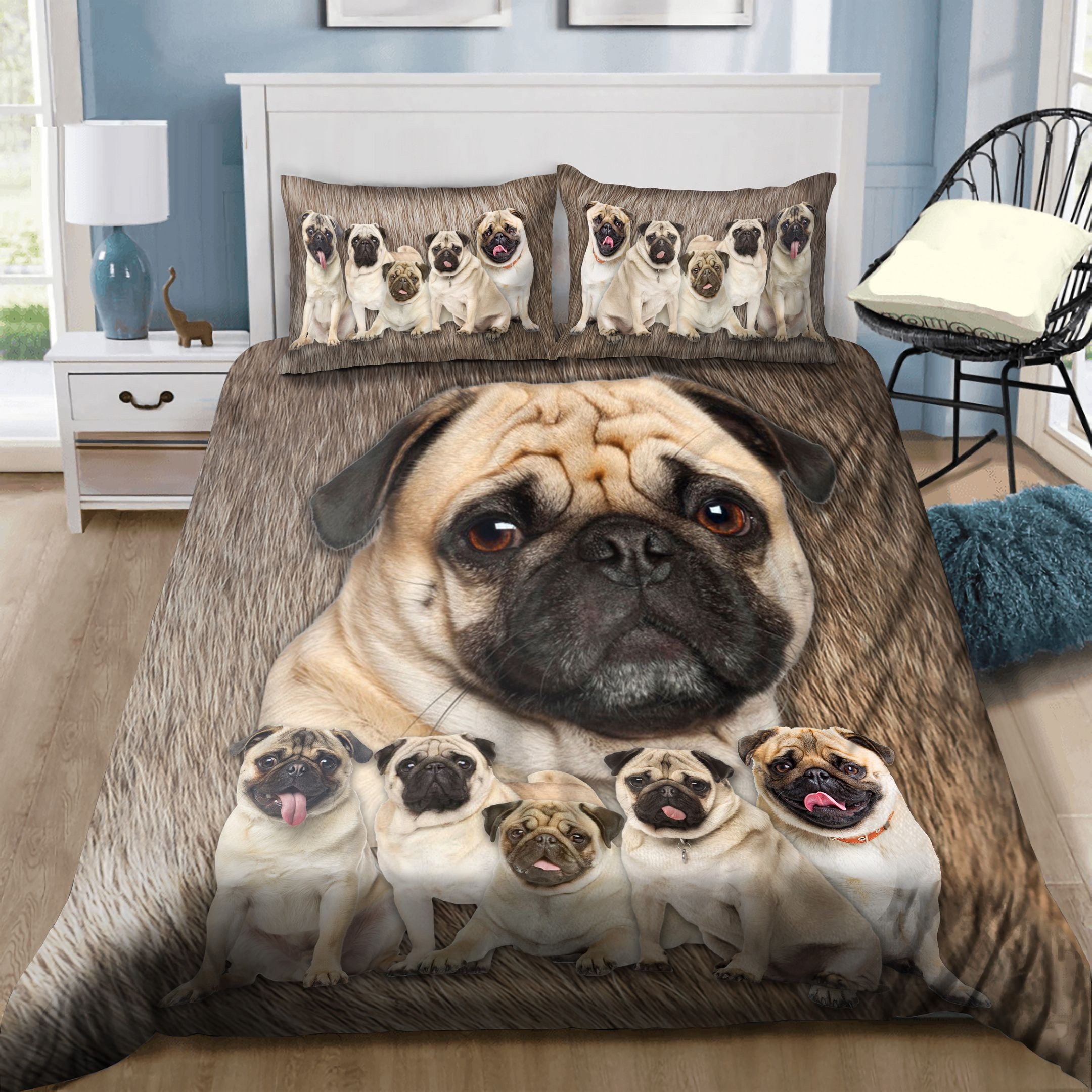 pug dog family bedding set with sheets and duvet cover ialeb