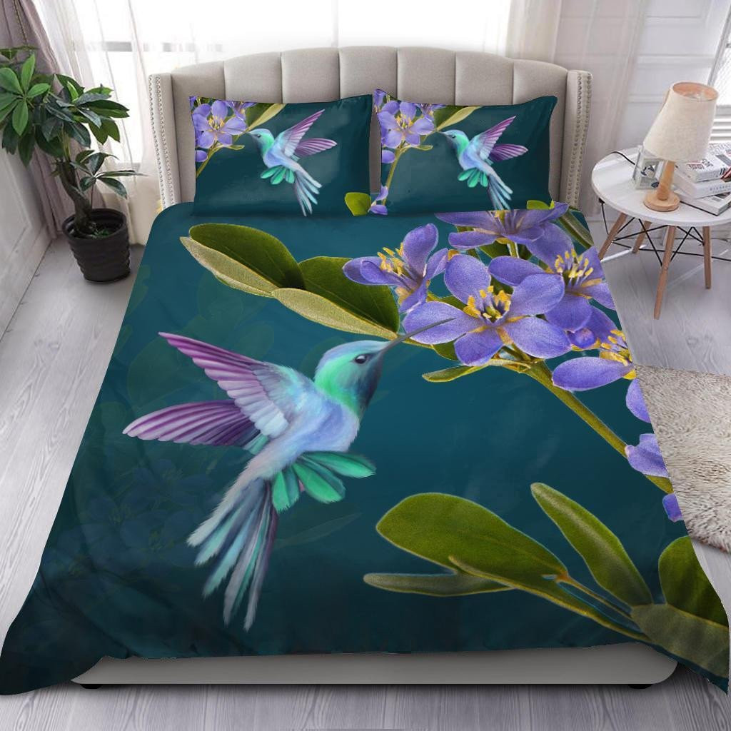 purple floral hummingbird duvet bed set wqzeo