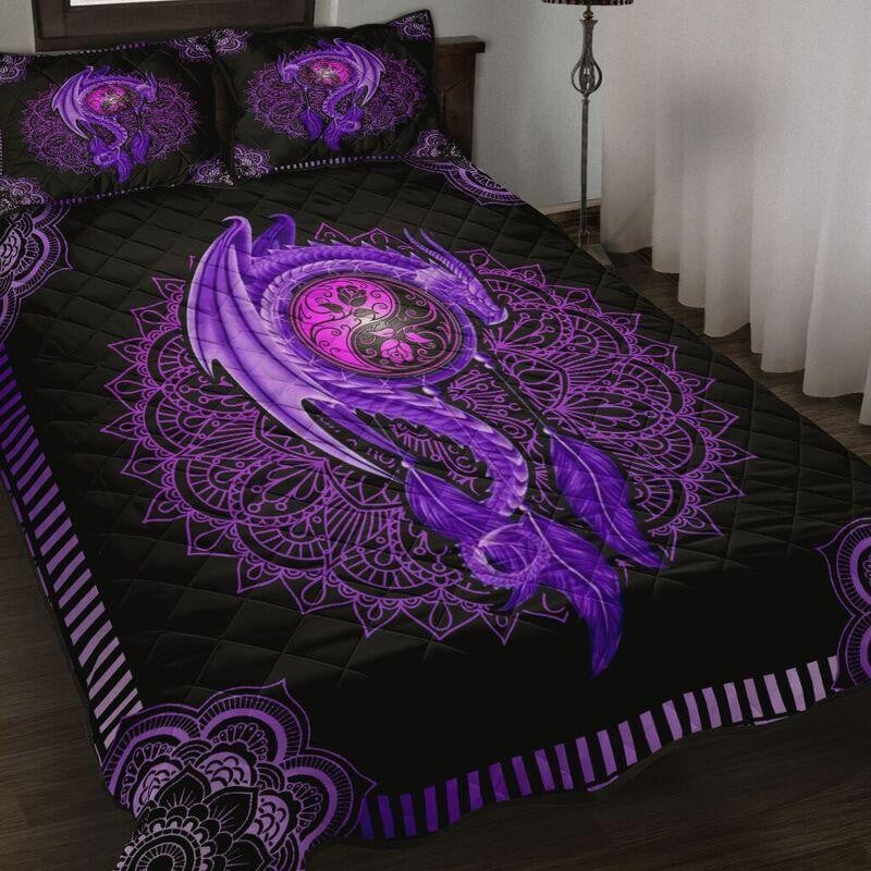 purple mandala dragon art duvet cover bedding set cn15h