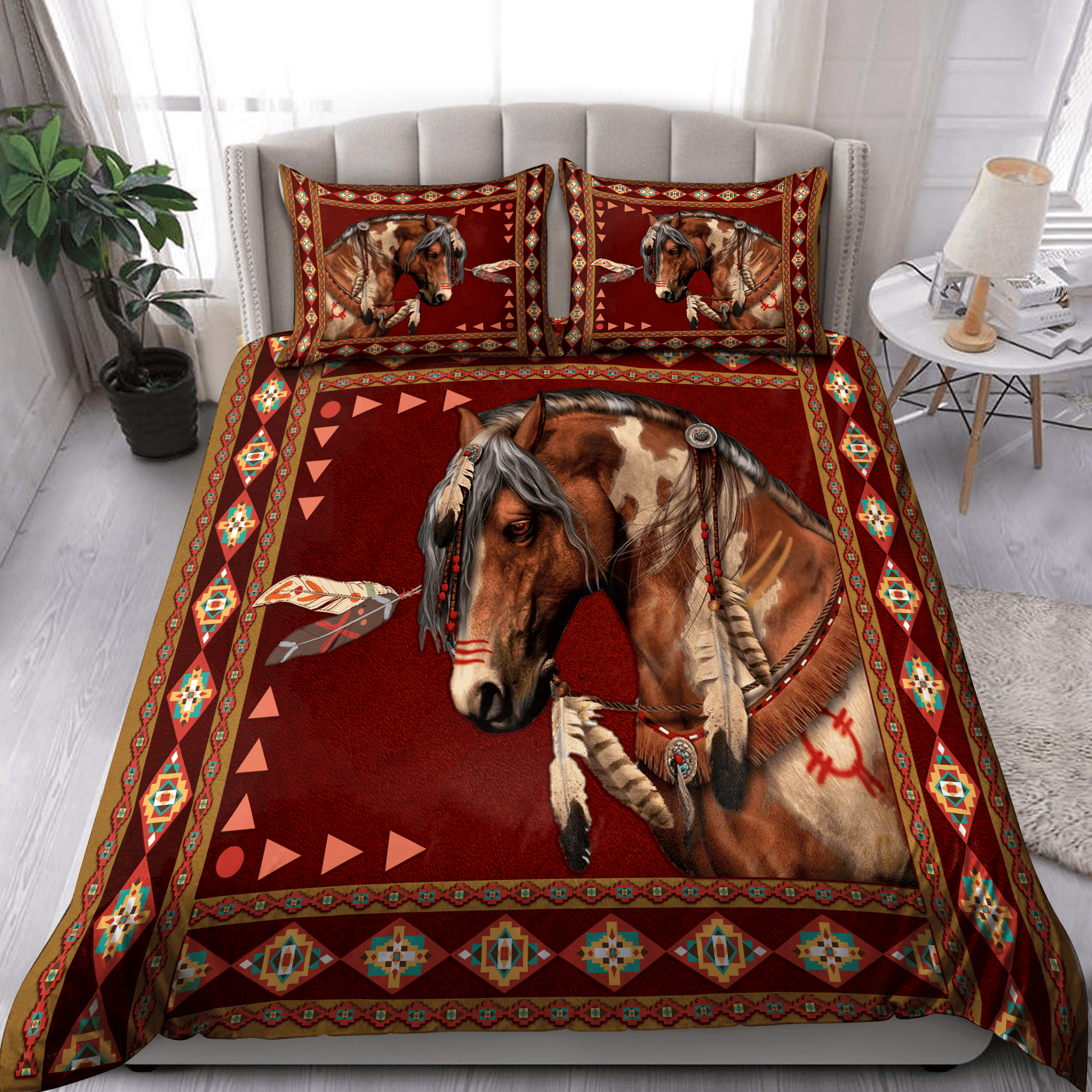 red indigenous american horse duvet cover bedding ensemble 8ebqo