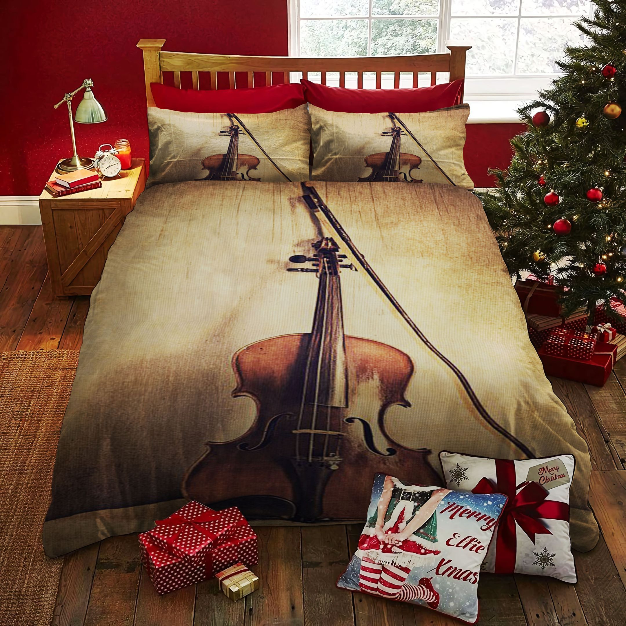 retro violin bed sheets duvet cover bedding set ideal presents for birthdays holidays and special occasions x9oix