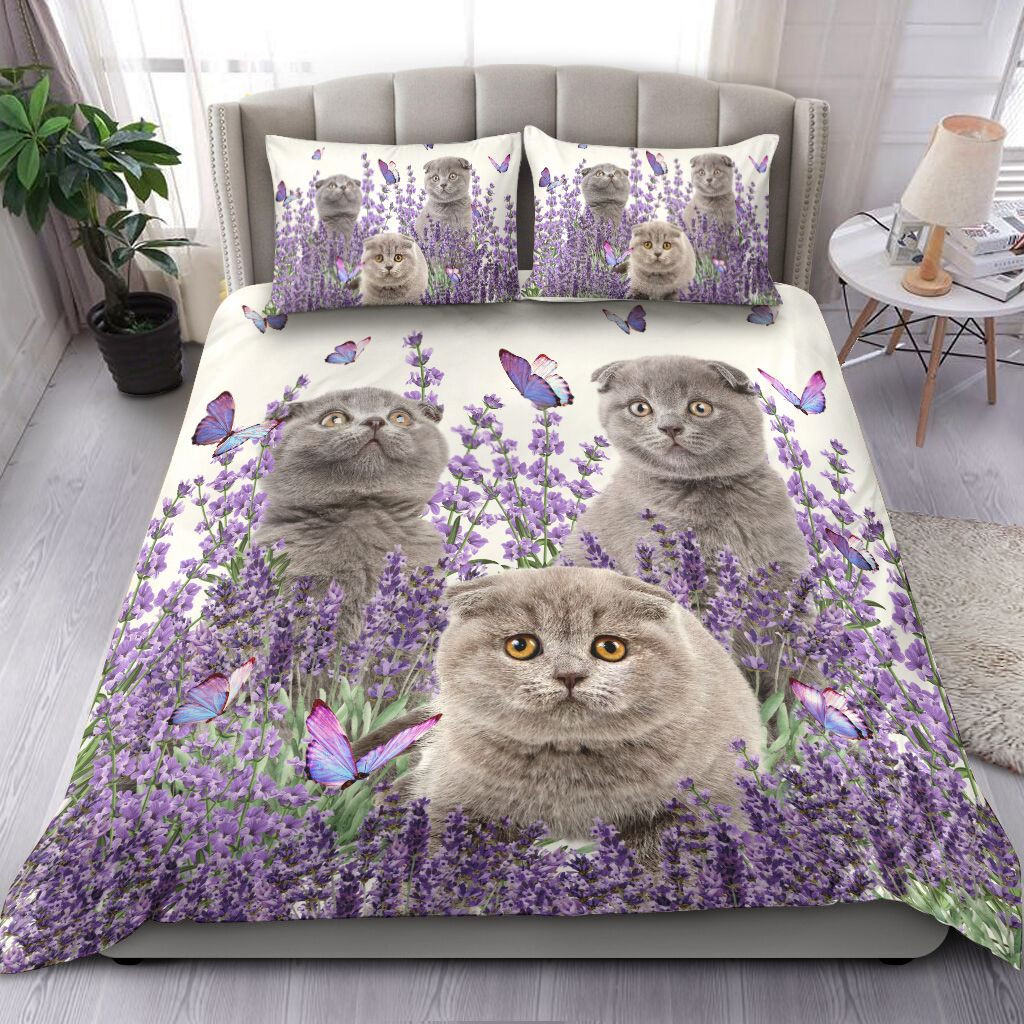 scottish fold and lavender duvet cover bed set tsjcf