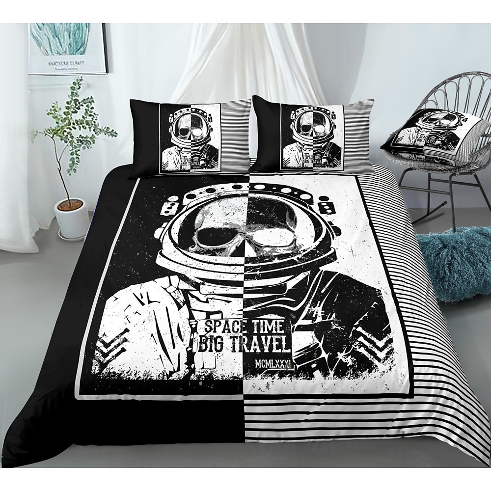 skull astronaut space time big travel bedding set cotton bed sheets spread comforter duvet cover bedding sets jofev