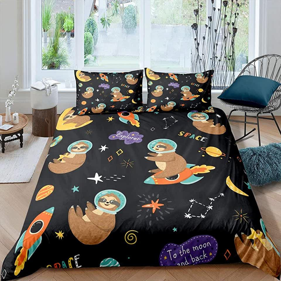 sloth outer space sheet set duvet cover bedding collection vl9d2