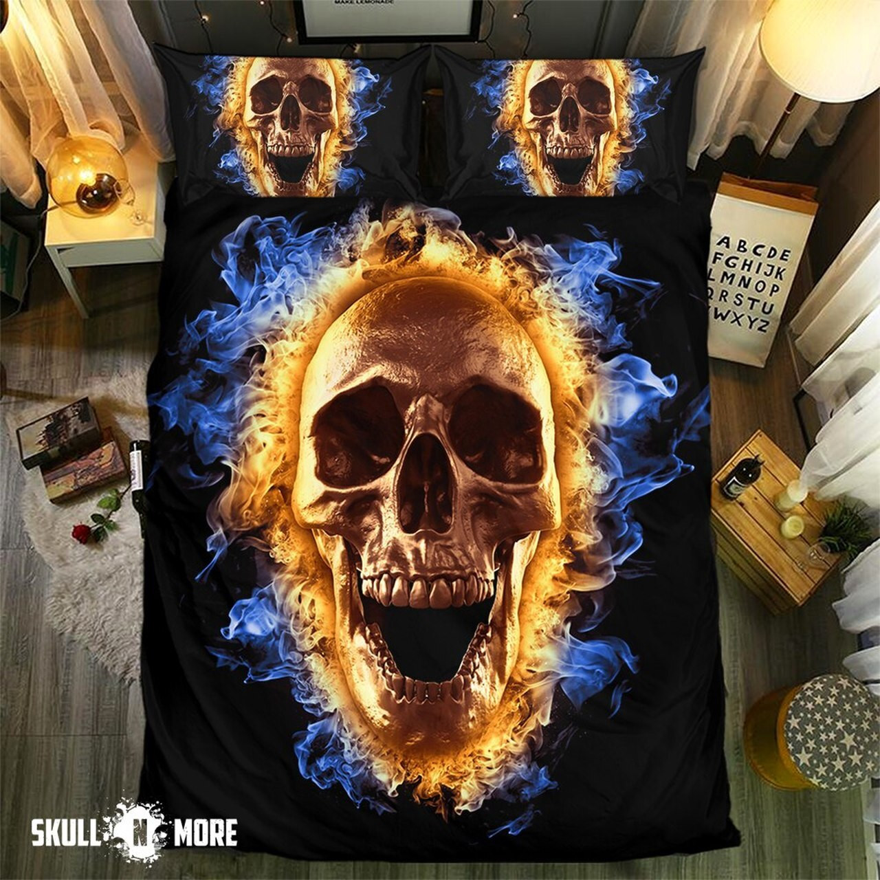 snm flame screaming skull collection bedding set cover njvoa