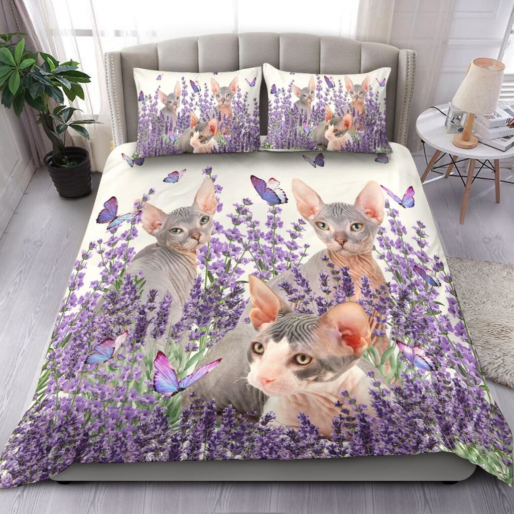 sphynx felines and lavender duvet cover bed set c1p9a