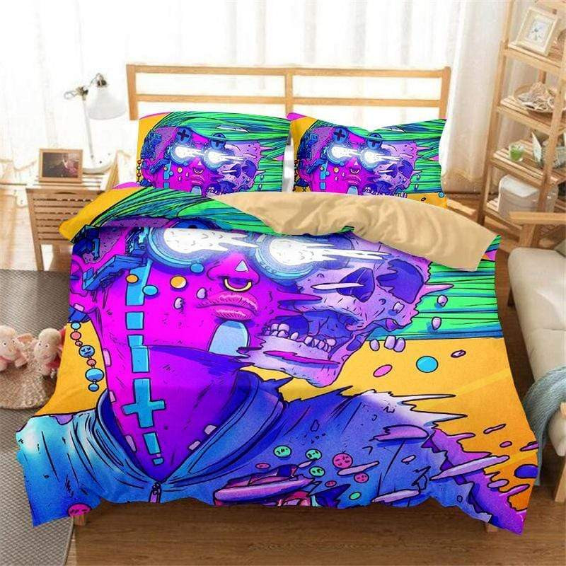 vibrant skull art cool duvet cover bed set a1cno