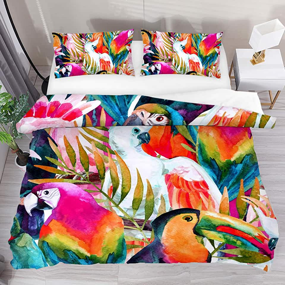 watercolor parrots palm leaves pattern bedding set bed sheets spread comforter duvet cover bedding sets i3mz2