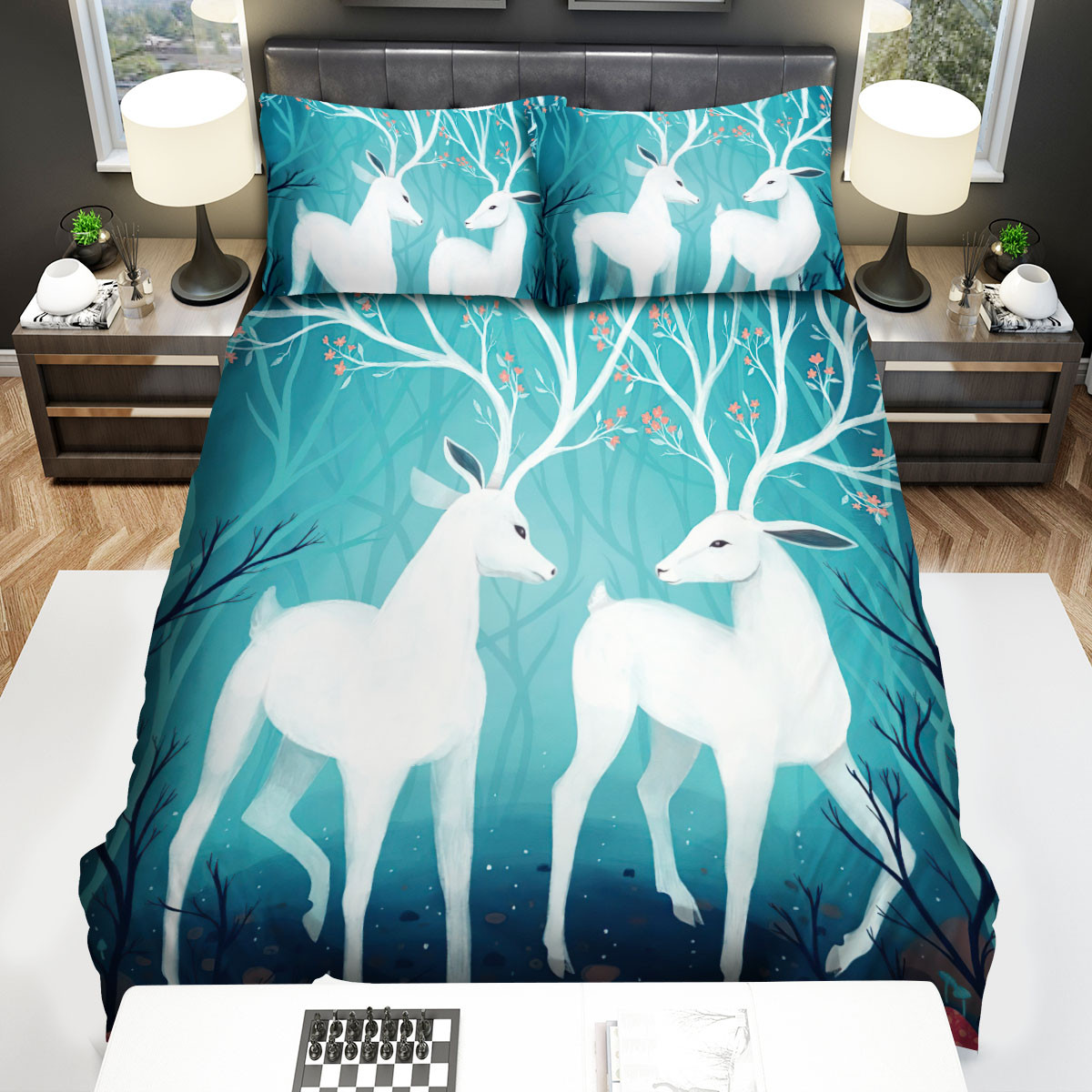 white deer pair art duvet cover bedding collections afen8