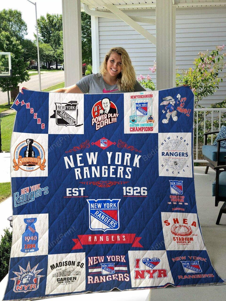 New York Rangers Blue and White Cotton Quilt Blanket Cozy Design with ...